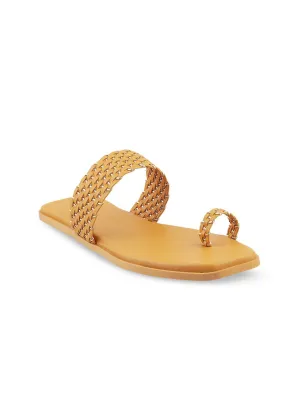 Metro Women Yellow Woven Design One Toe Flats