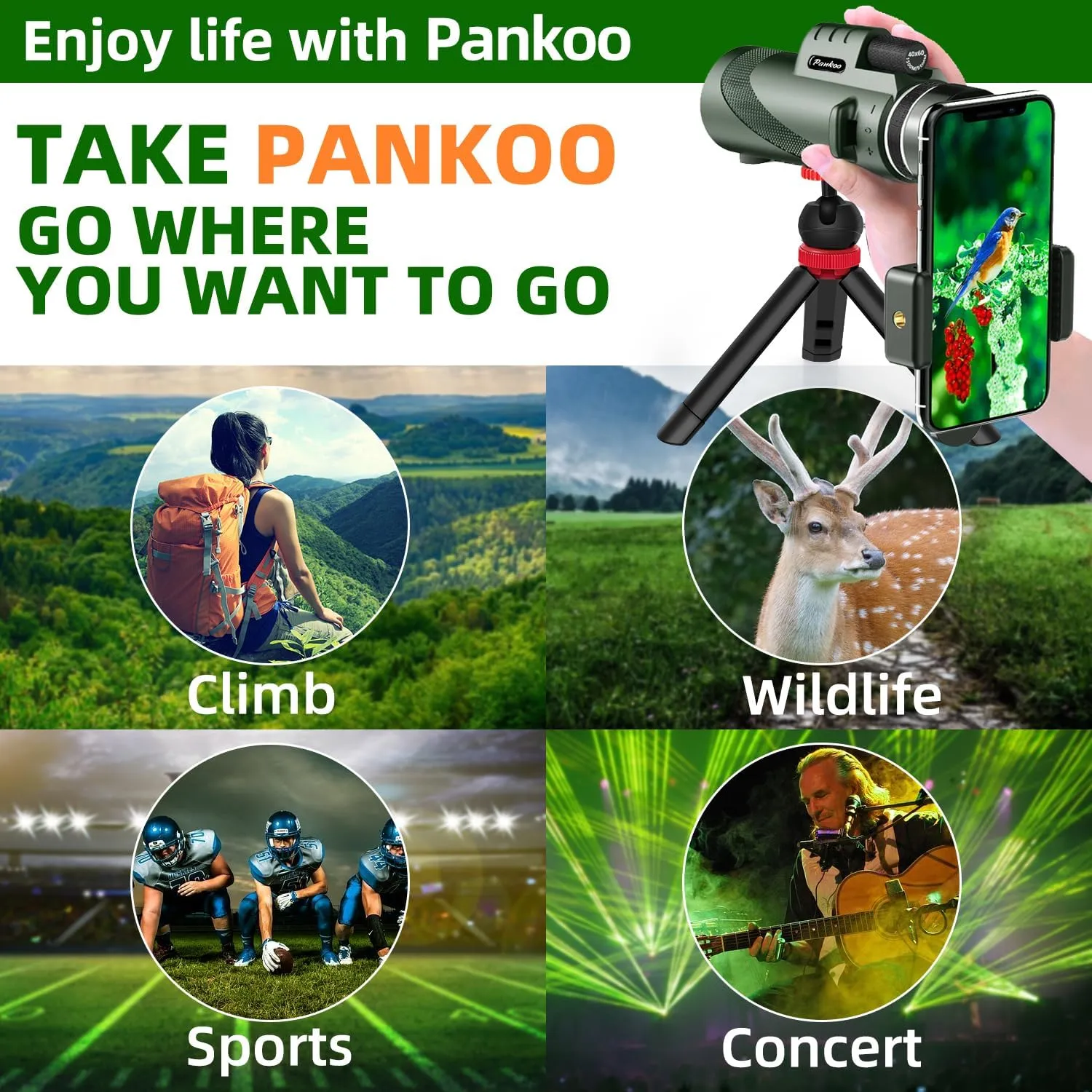 NEW 40X60 Monocular Telescope High Power Monocular for Adults with Phone Adapter & Tripod & Hand Strap Low Night Vision Monocular Equipped with BAK4 Prism for Bird Watching Camping Travelling Concert, Retails $119 