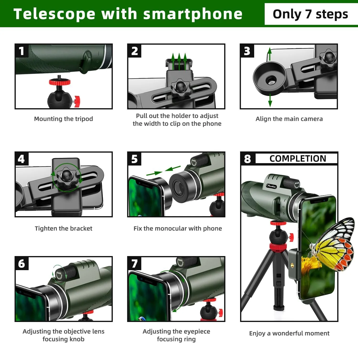 NEW 40X60 Monocular Telescope High Power Monocular for Adults with Phone Adapter & Tripod & Hand Strap Low Night Vision Monocular Equipped with BAK4 Prism for Bird Watching Camping Travelling Concert, Retails $119 