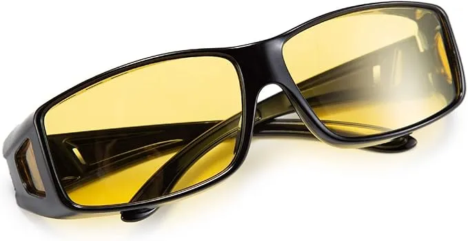 NEW FEISEDY Fit over Anti-Glare Polarized Wrap Sunglasses Night Driving Rectangular Yellow Sunglasses Over Glasses for Men