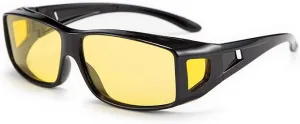 NEW FEISEDY Fit over Anti-Glare Polarized Wrap Sunglasses Night Driving Rectangular Yellow Sunglasses Over Glasses for Men