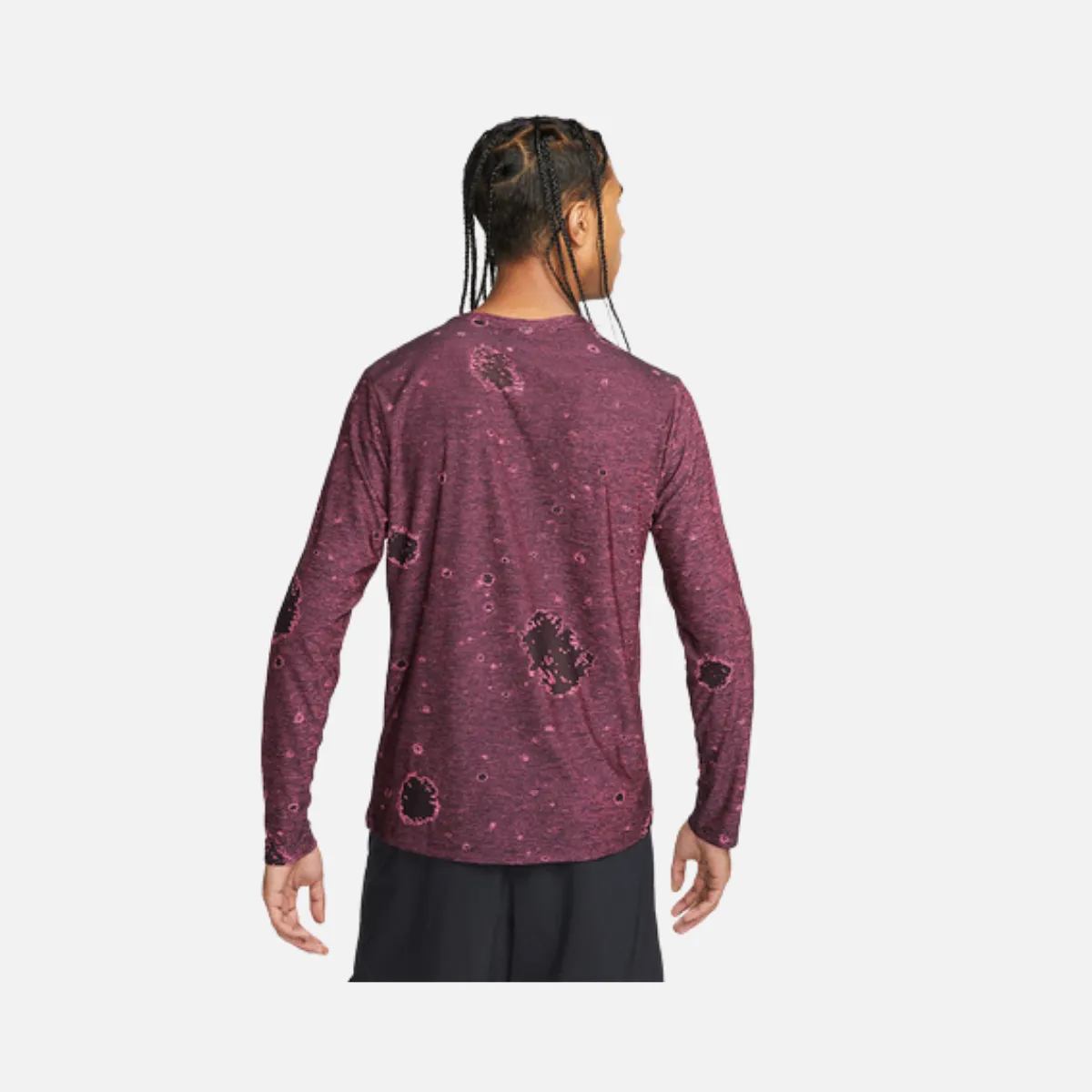 Nike Mens Long Sleeve Dri-FIT DYE ALL Over Print Fitness Top -Pink Glow/Black
