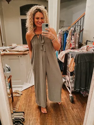 Olive Fit to be Tied Jumpsuit