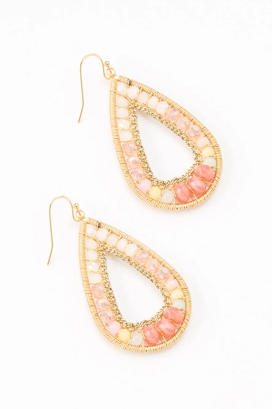Ombre  Peach  Woven Teardrop Earrings