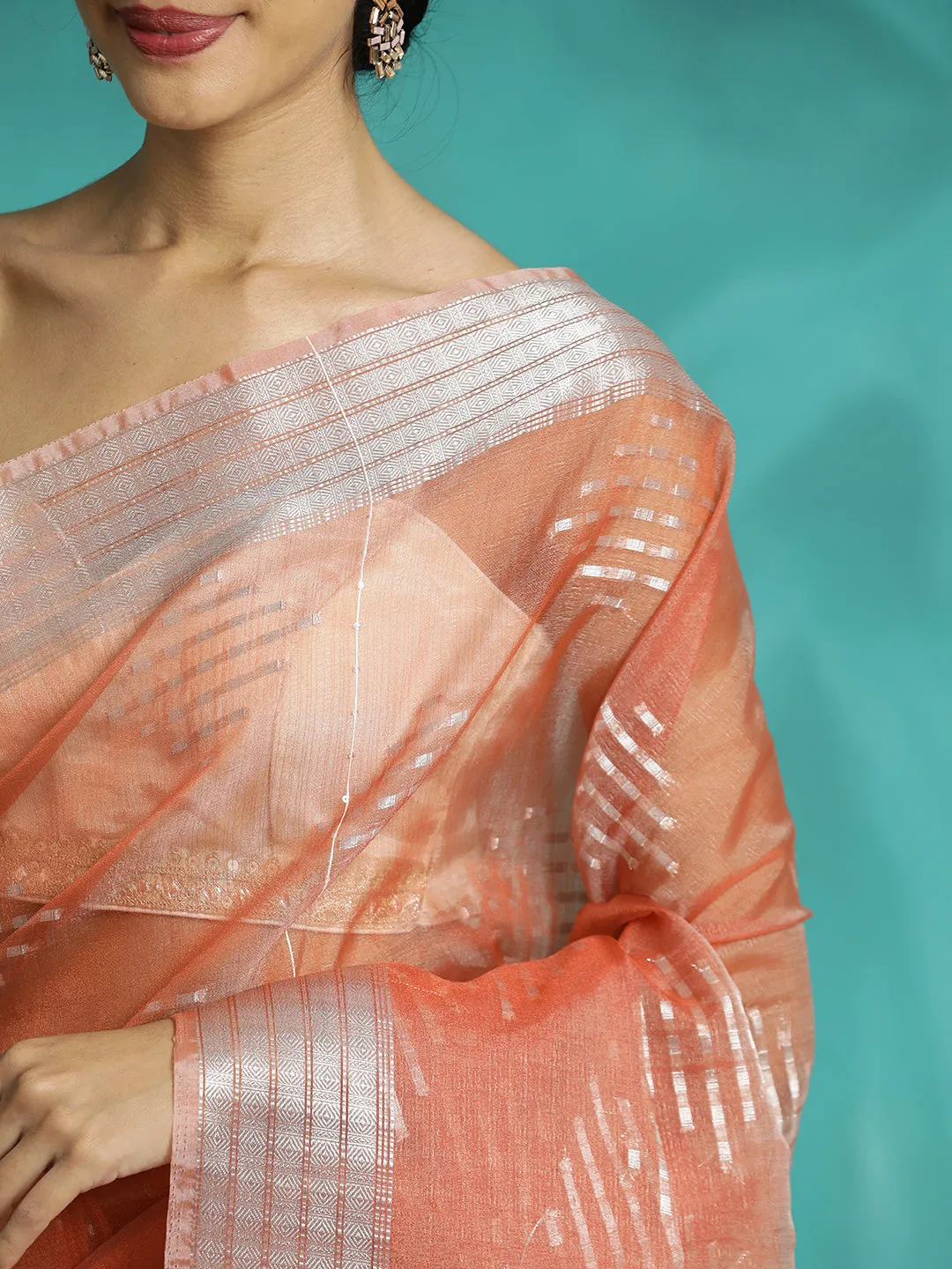 Orange Zari Woven Banarasi Organza Saree