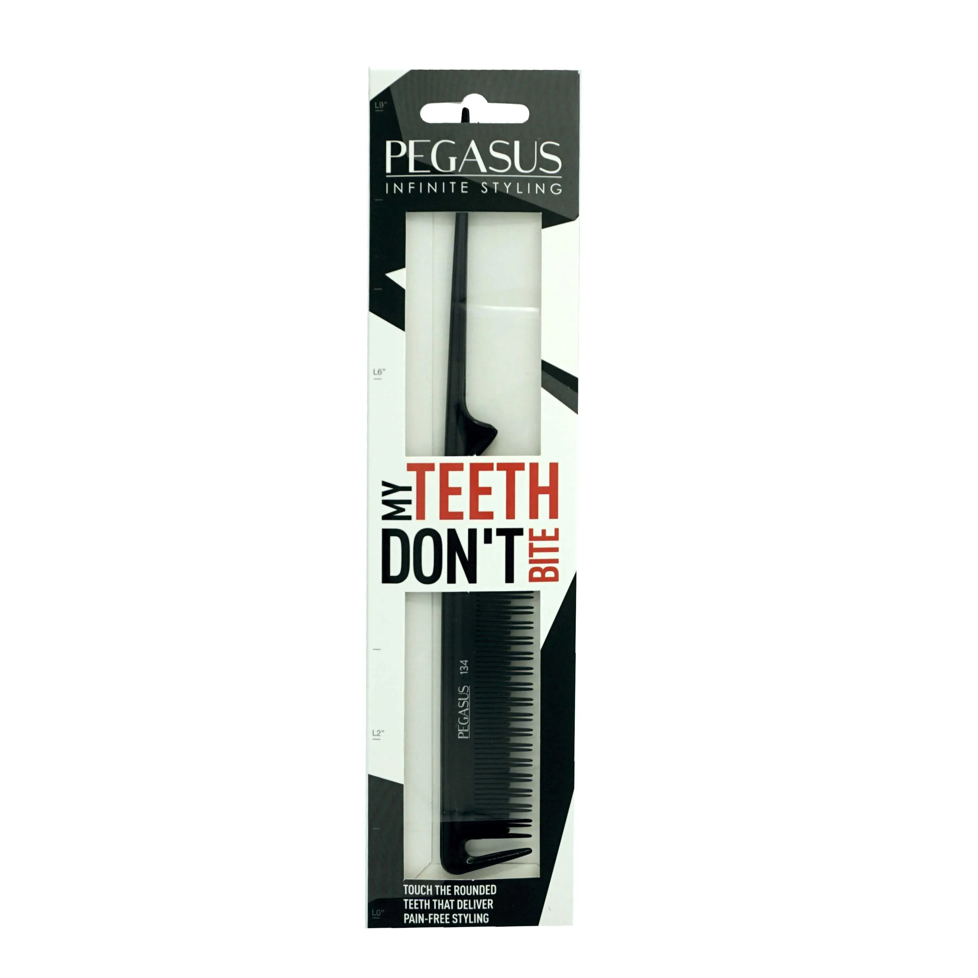 Pegasus 134, 8.5in Hard Rubber Rat Tail Tease Comb with Sectioning, Seamless, Smooth Edges, Anti Static, Heat and Chemically Resistant, Great for Parting, Coloring Hair | Peines de goma dura - Black