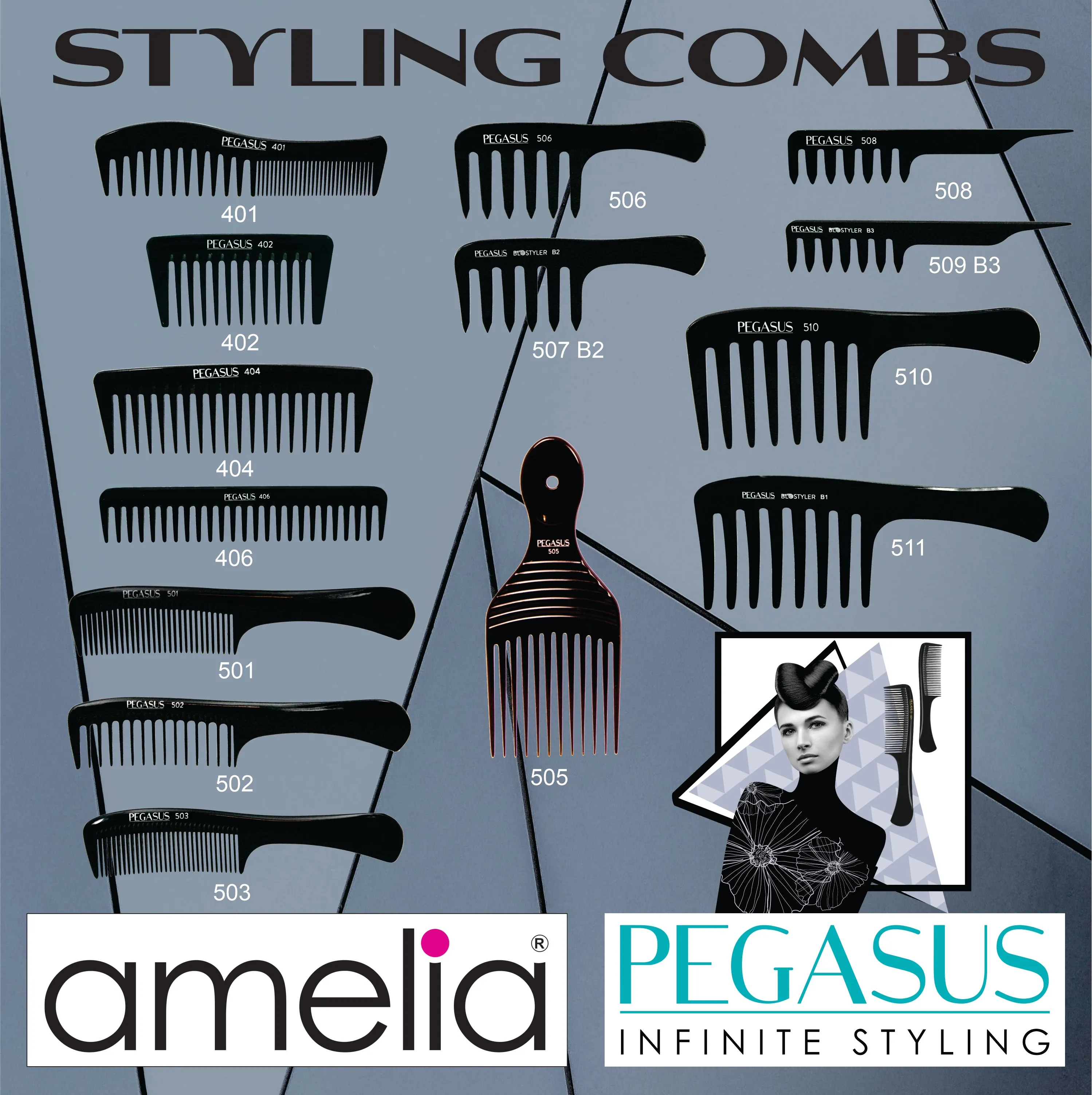 Pegasus 511_B1, 9in Curved Blow Dry Styler Comb, Handmade, Seamless, Smooth Edges, Anti Static, Heat and Chemically Resistant, Wet Hair, Everyday Grooming Comb | Peines de goma dura - Black