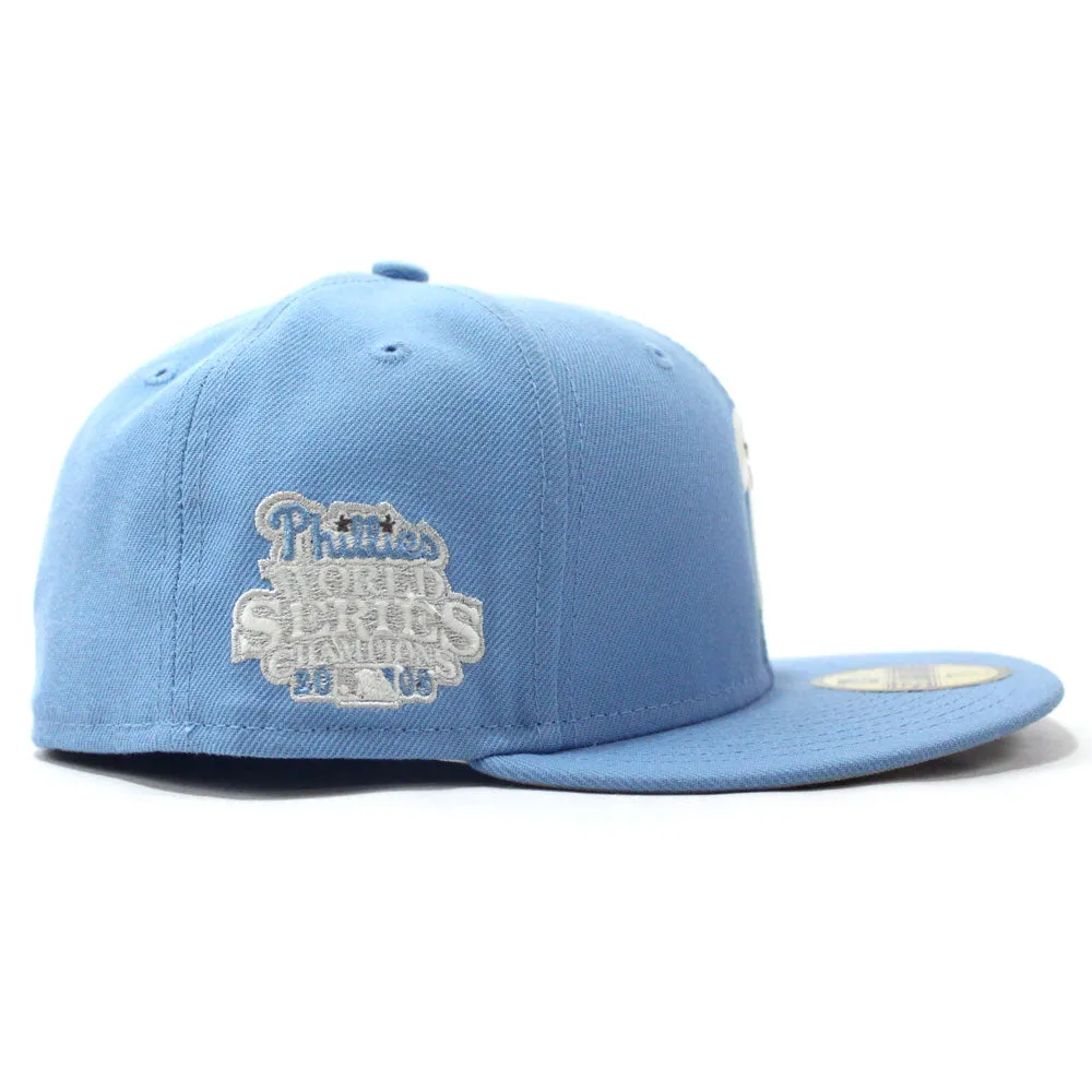Philadelphia Phillies 2008 World Series 59Fifty New Era Fitted Cap (Glow in the Dark Sky Blue Gray Under Brim)
