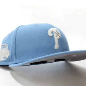 Philadelphia Phillies 2008 World Series 59Fifty New Era Fitted Cap (Glow in the Dark Sky Blue Gray Under Brim)