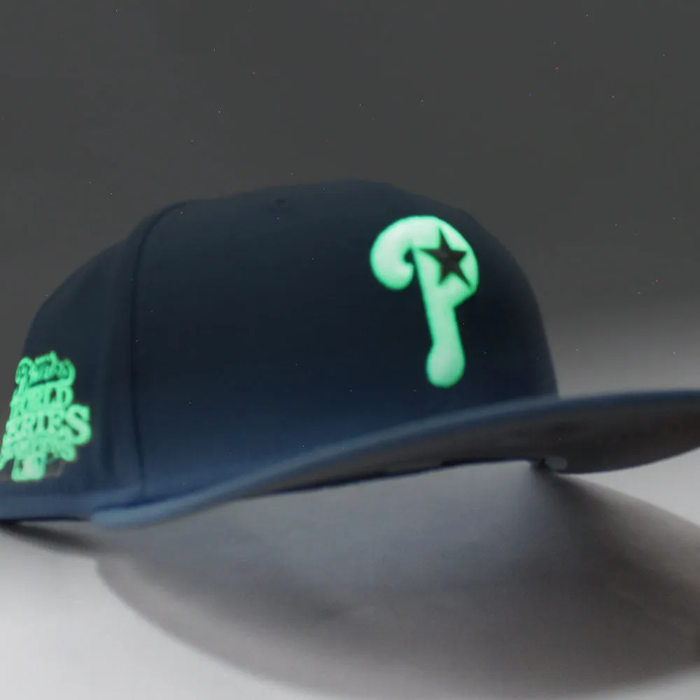 Philadelphia Phillies 2008 World Series 59Fifty New Era Fitted Cap (Glow in the Dark Sky Blue Gray Under Brim)