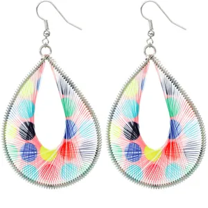Pink Multicolor Woven Polka Dot Earrings