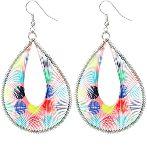 Pink Multicolor Woven Polka Dot Earrings