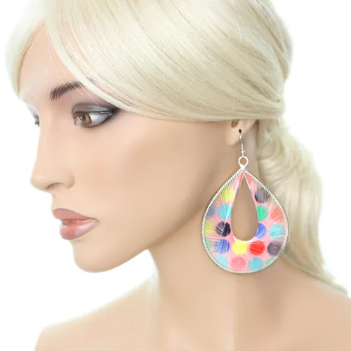 Pink Multicolor Woven Polka Dot Earrings