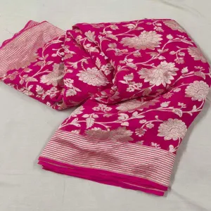 Rani Pink Floral Jaal Banarasi Georgette Saree