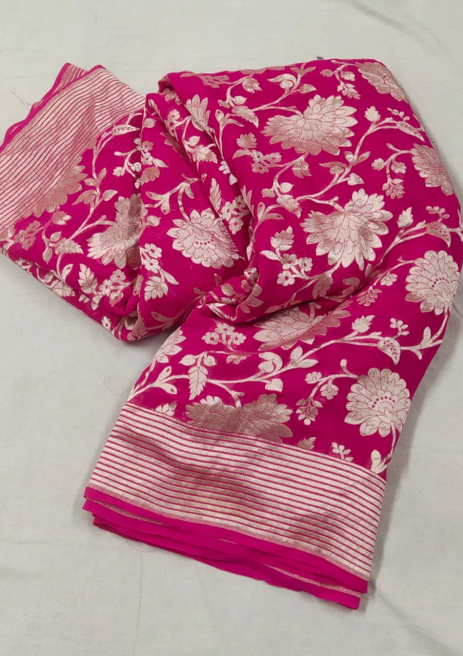 Rani Pink Floral Jaal Banarasi Georgette Saree
