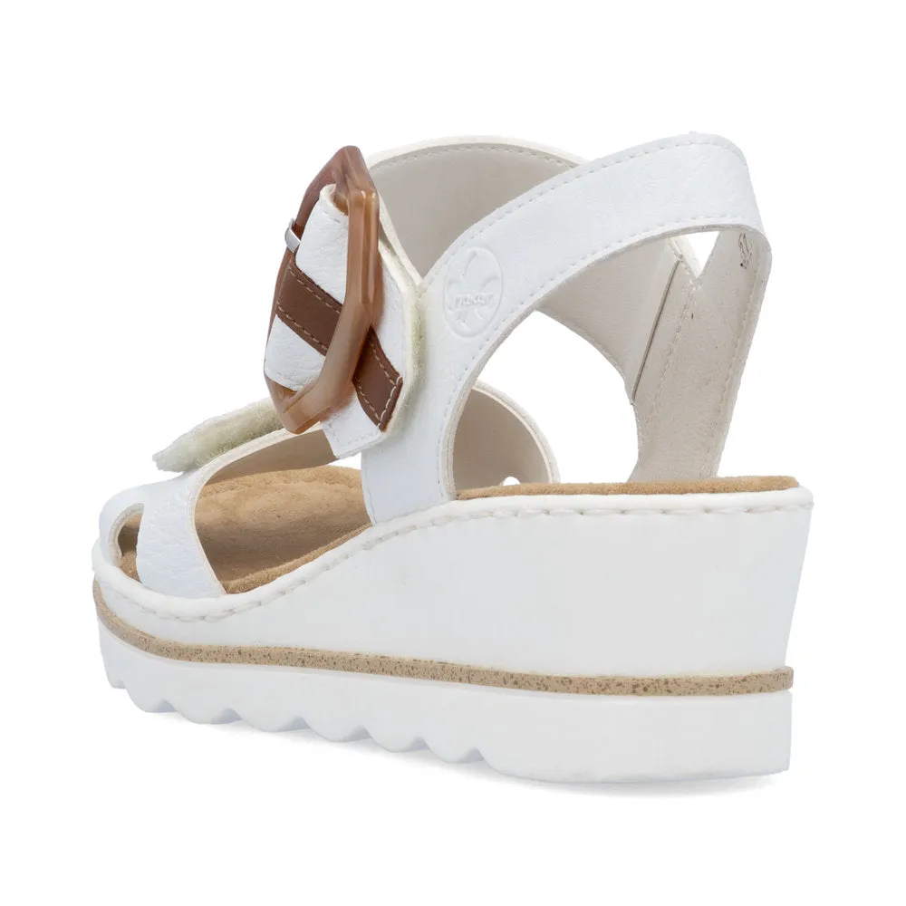 Rieker Buckle Wedge Sandal White