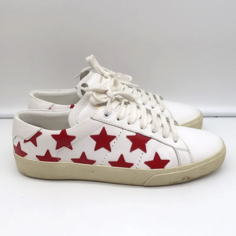 Saint Laurent Court Classic SL/06 Stars Sneakers White/Red Leather Size 38.5