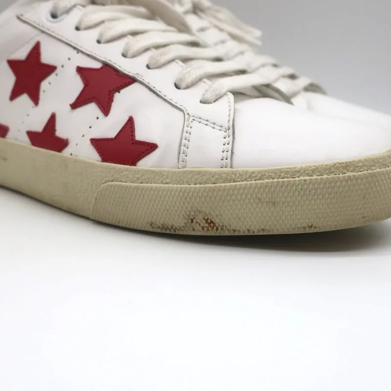 Saint Laurent Court Classic SL/06 Stars Sneakers White/Red Leather Size 38.5