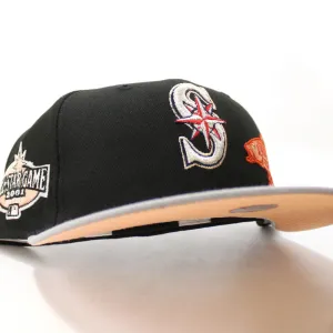 Seattle Mariners 2001 All Star Game New Era 59Fifty Fitted Hat (Glow in the Dark Black Gray Peach Under Brim)