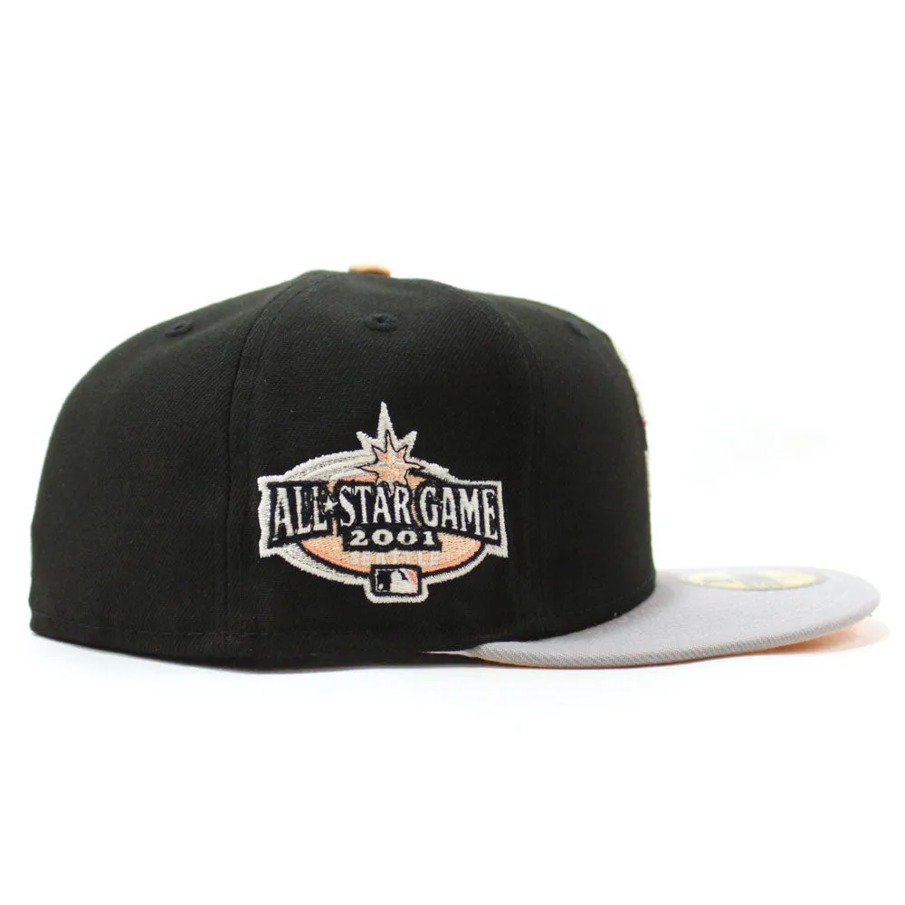 Seattle Mariners 2001 All Star Game New Era 59Fifty Fitted Hat (Glow in the Dark Black Gray Peach Under Brim)
