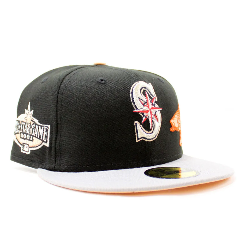 Seattle Mariners 2001 All Star Game New Era 59Fifty Fitted Hat (Glow in the Dark Black Gray Peach Under Brim)