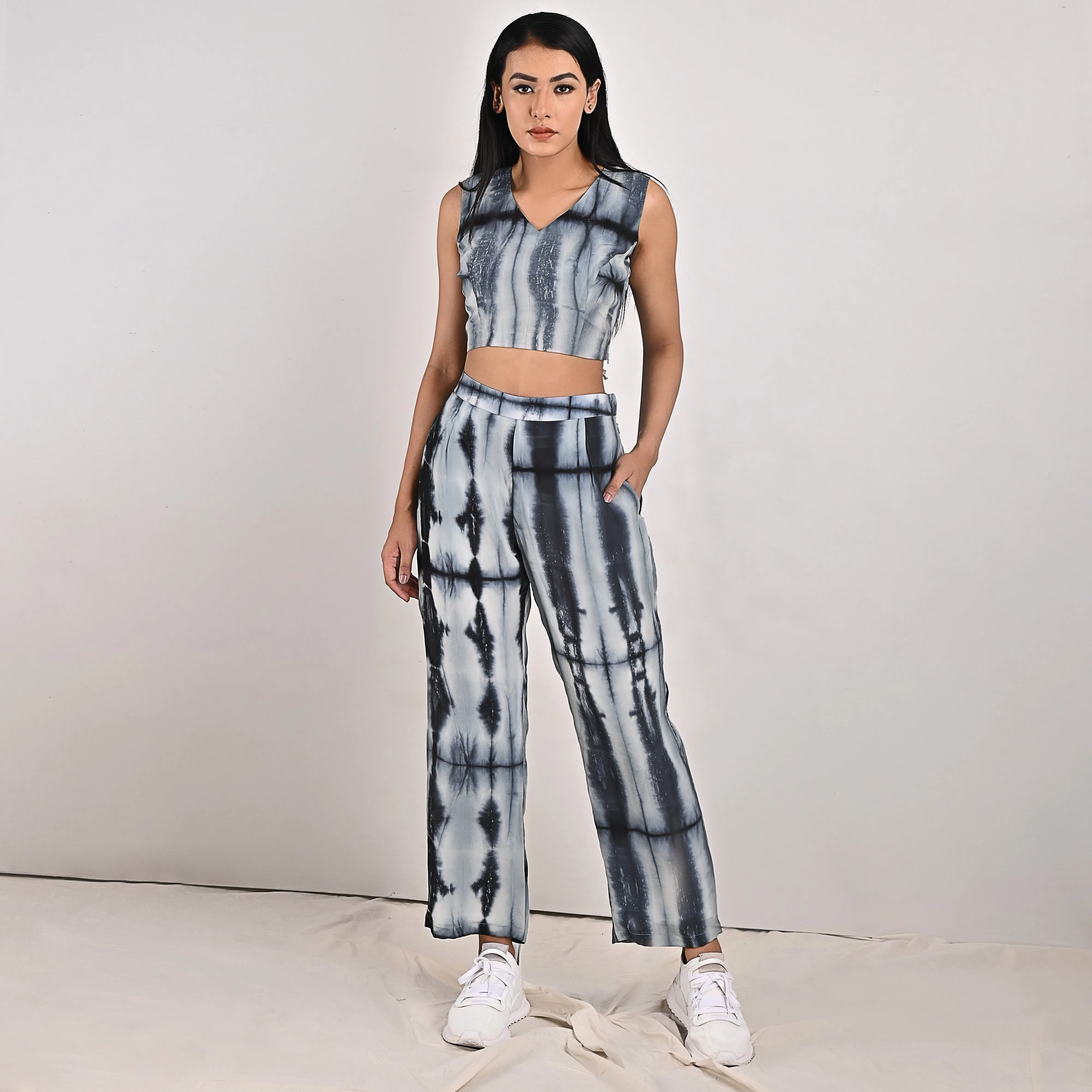 Sienna - Tie & Dye Co-Ord Crop Top & Straight Pant Set