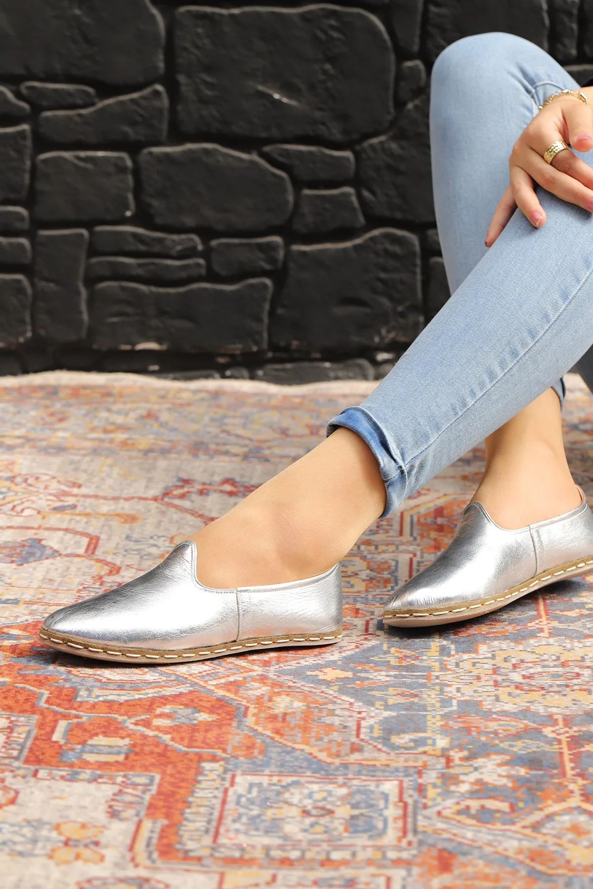 Silver Frost Handmade Leather Loafers (Women's)