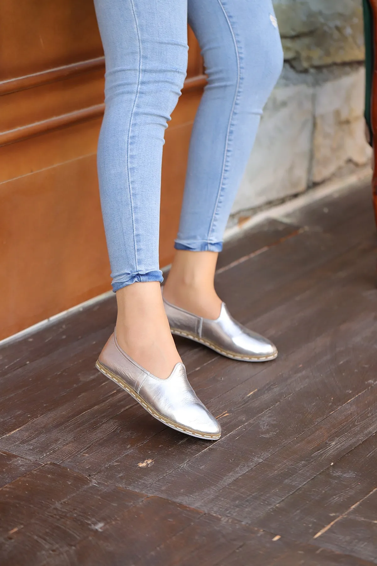 Silver Frost Handmade Leather Loafers (Women's)