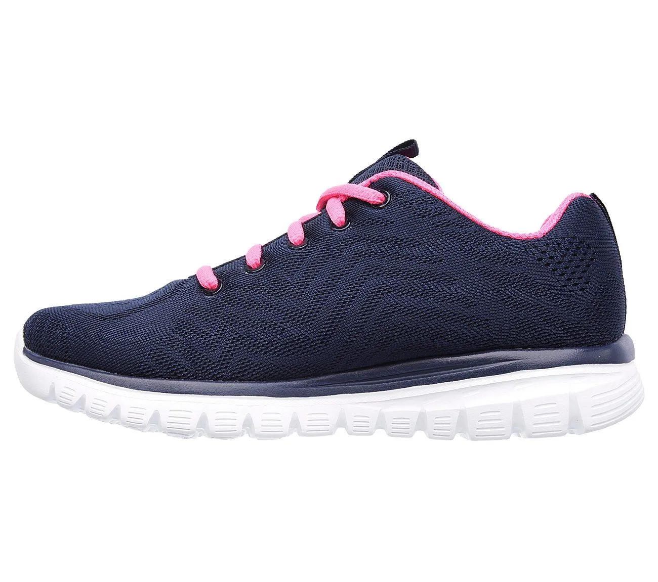 Skechers 12615 Walking-Sneakers für Damen, weite Passform, Marineblau/Pink