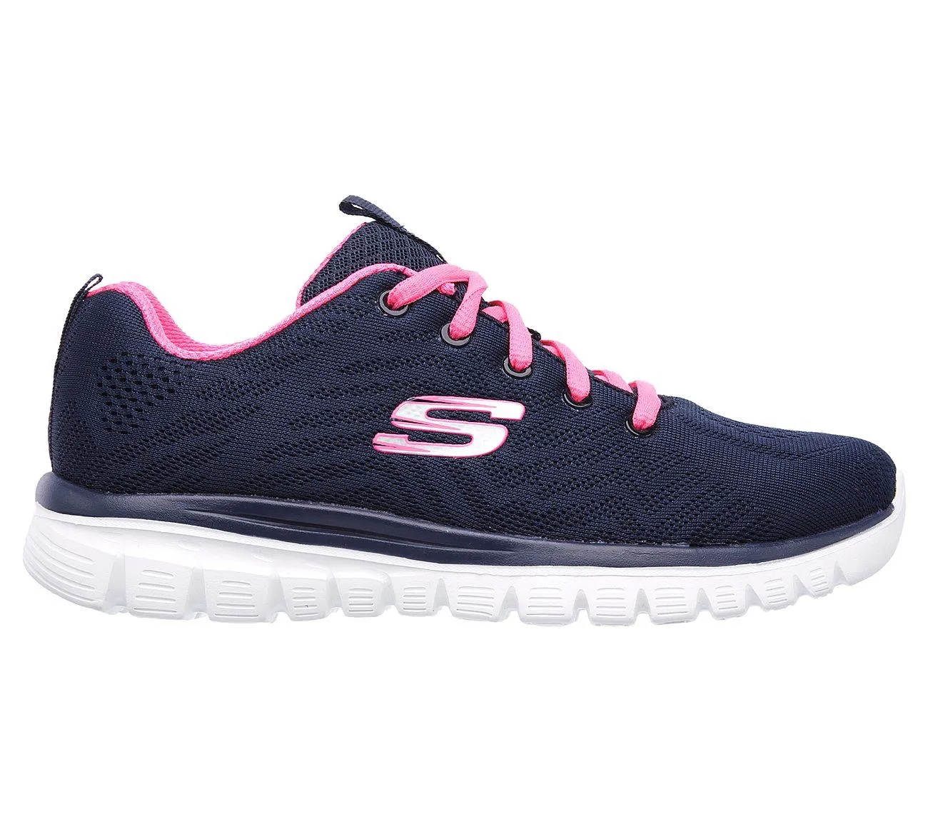 Skechers 12615 Walking-Sneakers für Damen, weite Passform, Marineblau/Pink