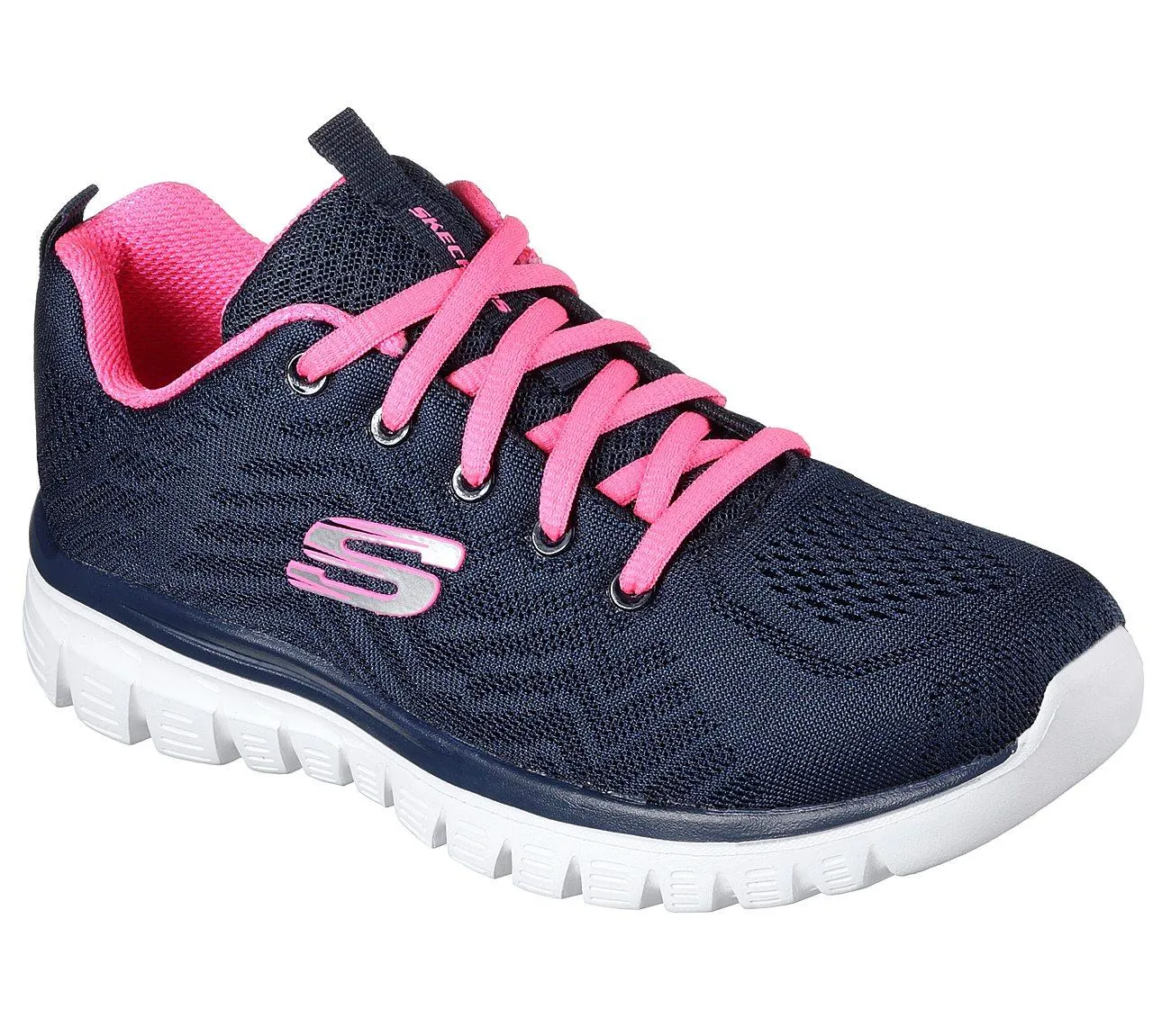 Skechers 12615 Walking-Sneakers für Damen, weite Passform, Marineblau/Pink