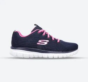 Skechers 12615 Walking-Sneakers für Damen, weite Passform, Marineblau/Pink