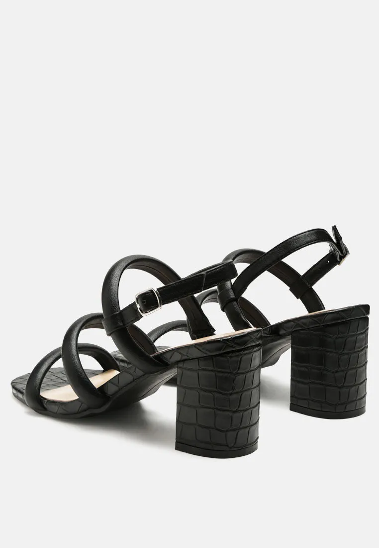 Slater Croc Skin Faux Leather Block Heel Sandals By Ruw