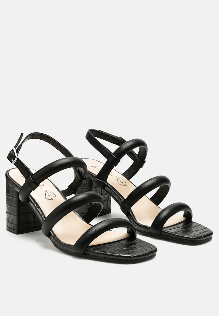 Slater Croc Skin Faux Leather Block Heel Sandals By Ruw