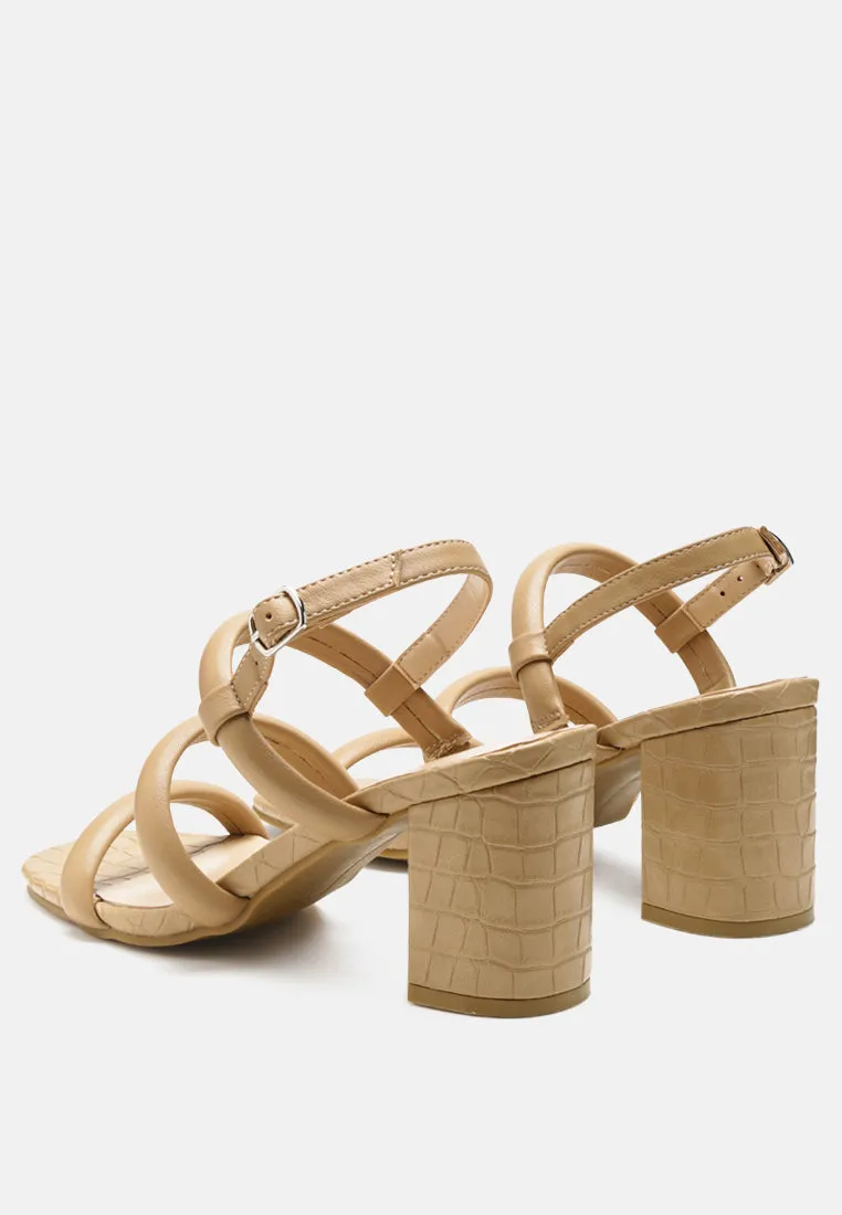 Slater Croc Skin Faux Leather Block Heel Sandals By Ruw