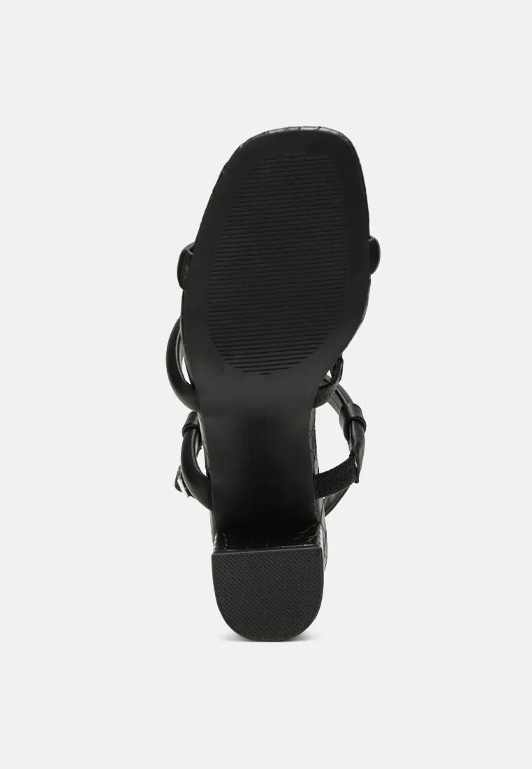 Slater Croc Skin Faux Leather Block Heel Sandals By Ruw