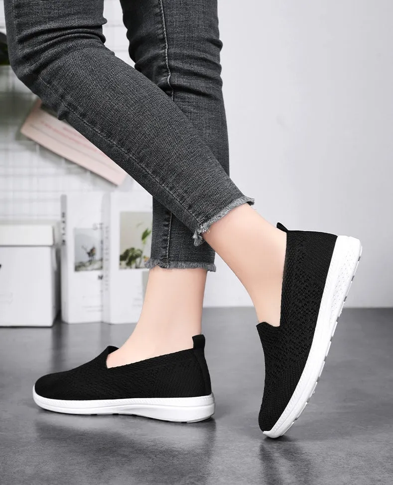 Soft and Flexible Low-Top Slip-On Sneakers with Knitted Design