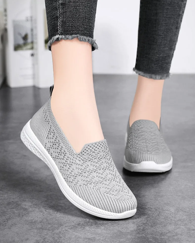 Soft and Flexible Low-Top Slip-On Sneakers with Knitted Design