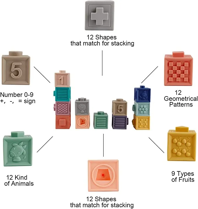 Soft Baby Building Blocks - Set of 12