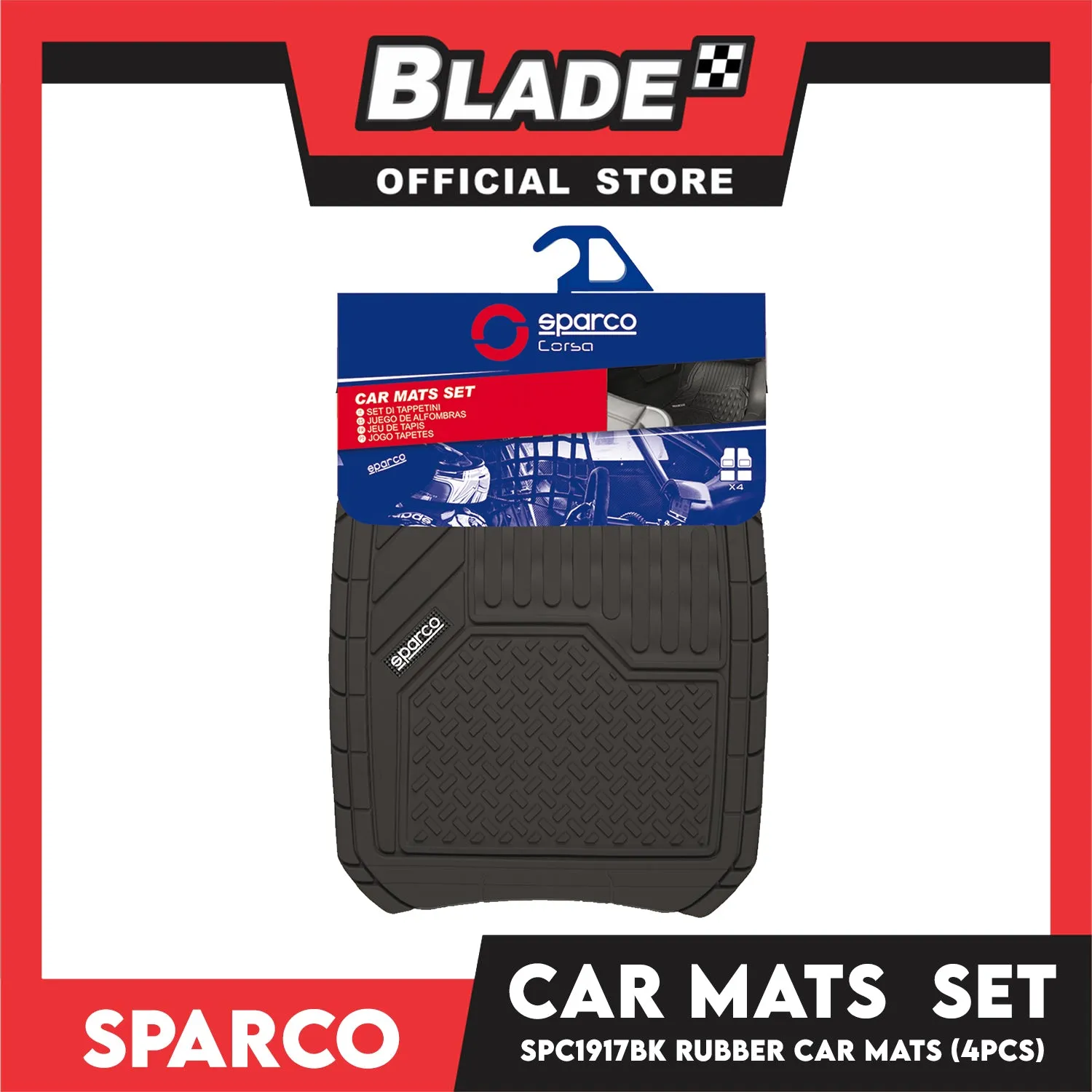 Sparco Car Mats Set Of 4pcs Universal And Quick Installation SPC1917BK (Black) Rubber And Durable