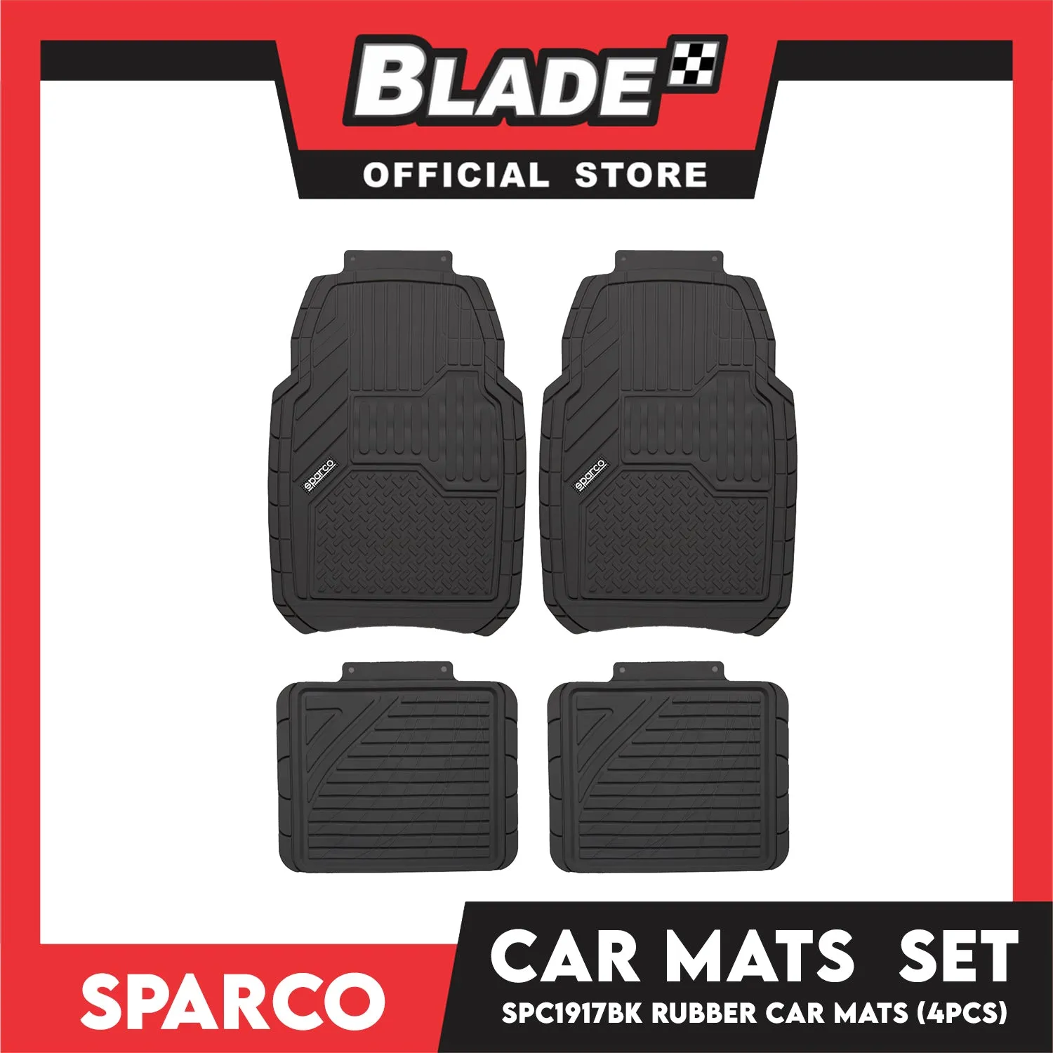 Sparco Car Mats Set Of 4pcs Universal And Quick Installation SPC1917BK (Black) Rubber And Durable
