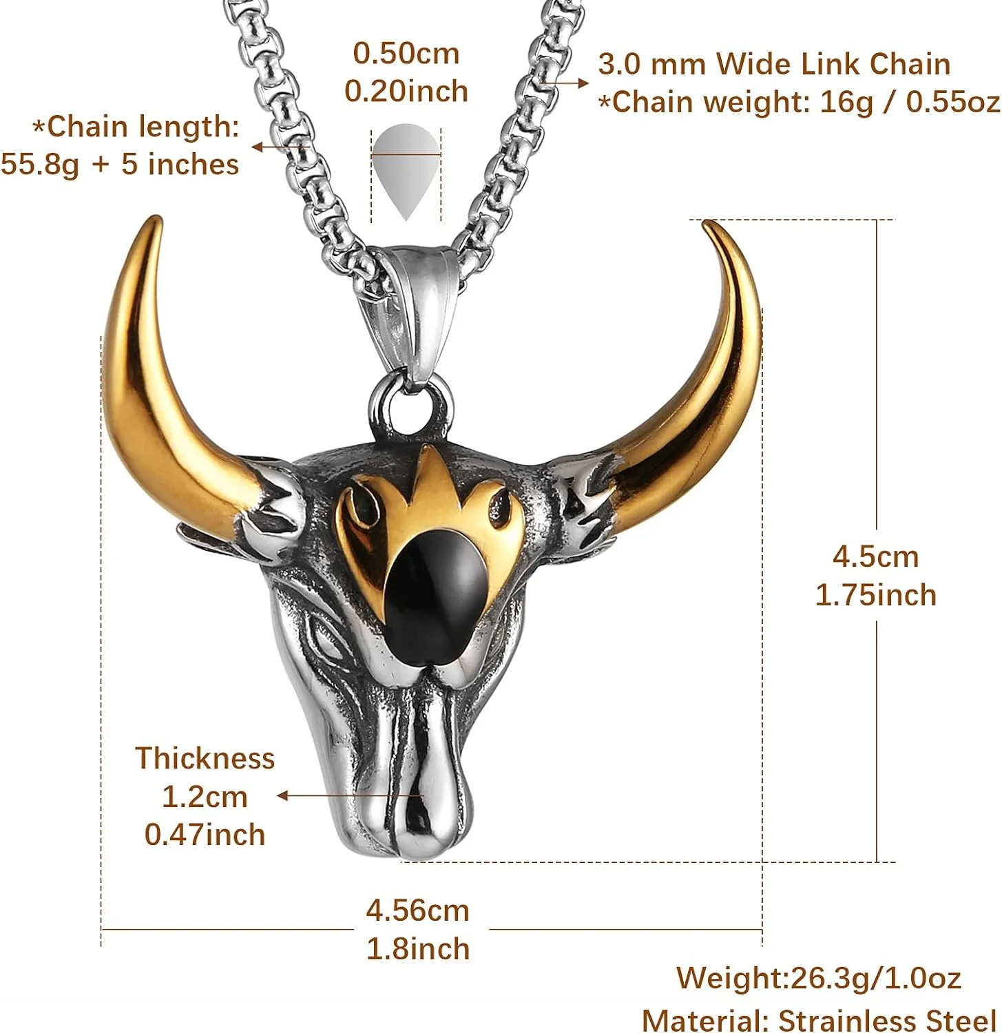 Stainless Steel Pendant Bull Head Necklace -Reindeer Necklace