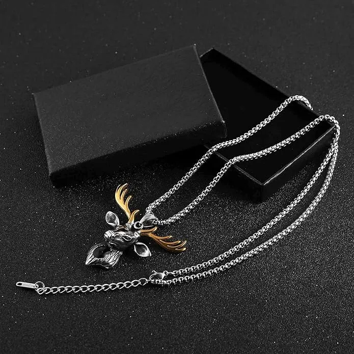 Stainless Steel Pendant Bull Head Necklace -Reindeer Necklace