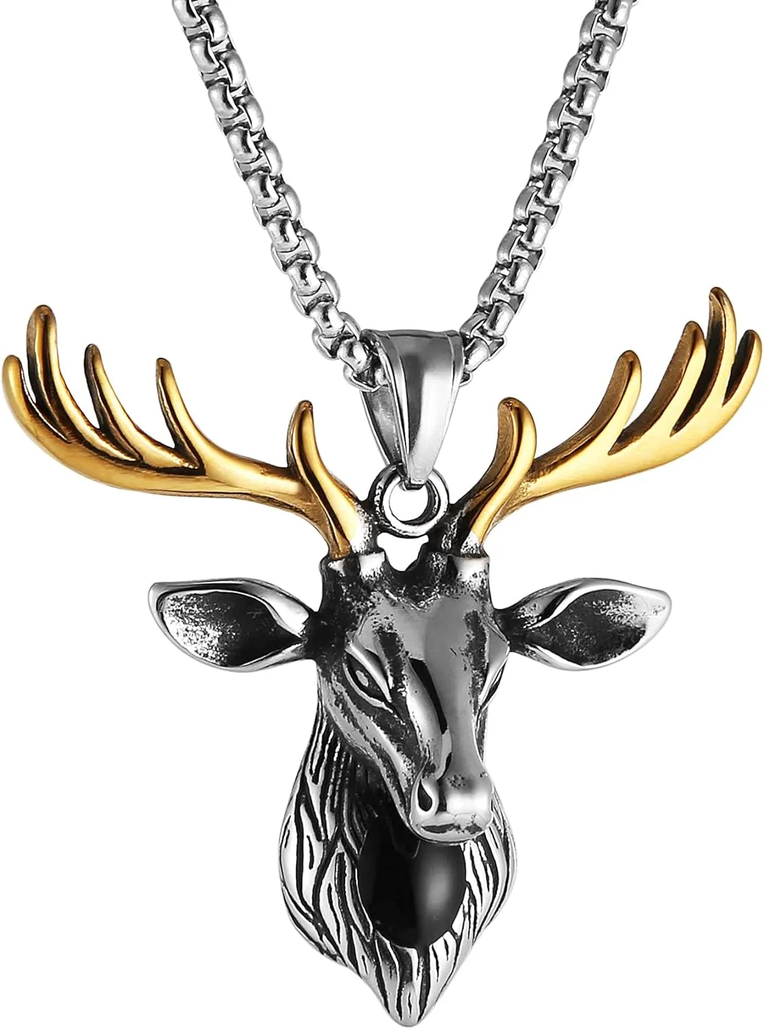 Stainless Steel Pendant Bull Head Necklace -Reindeer Necklace