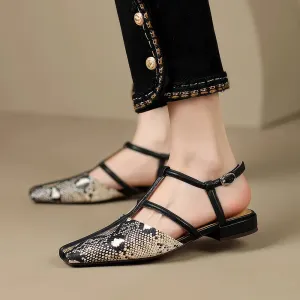 Strappy Leather Low Heel Sandals