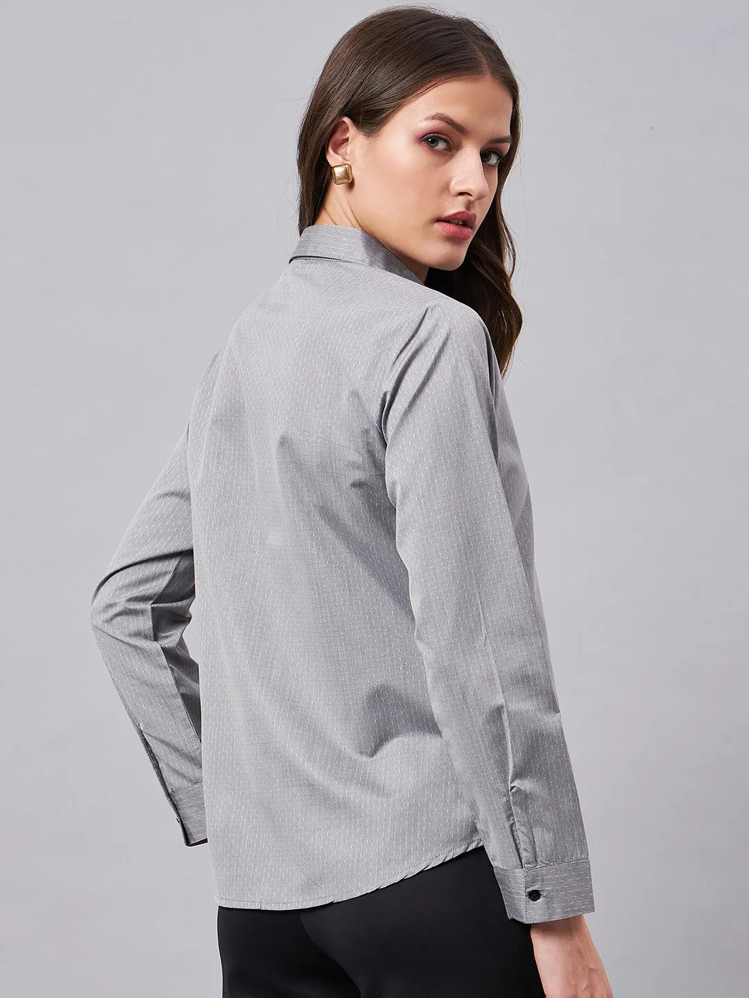 Style Quotient Women Micro Ditys Self Design Grey Polycotton Formal Shirt