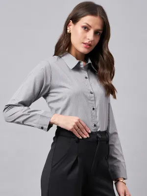Style Quotient Women Micro Ditys Self Design Grey Polycotton Formal Shirt