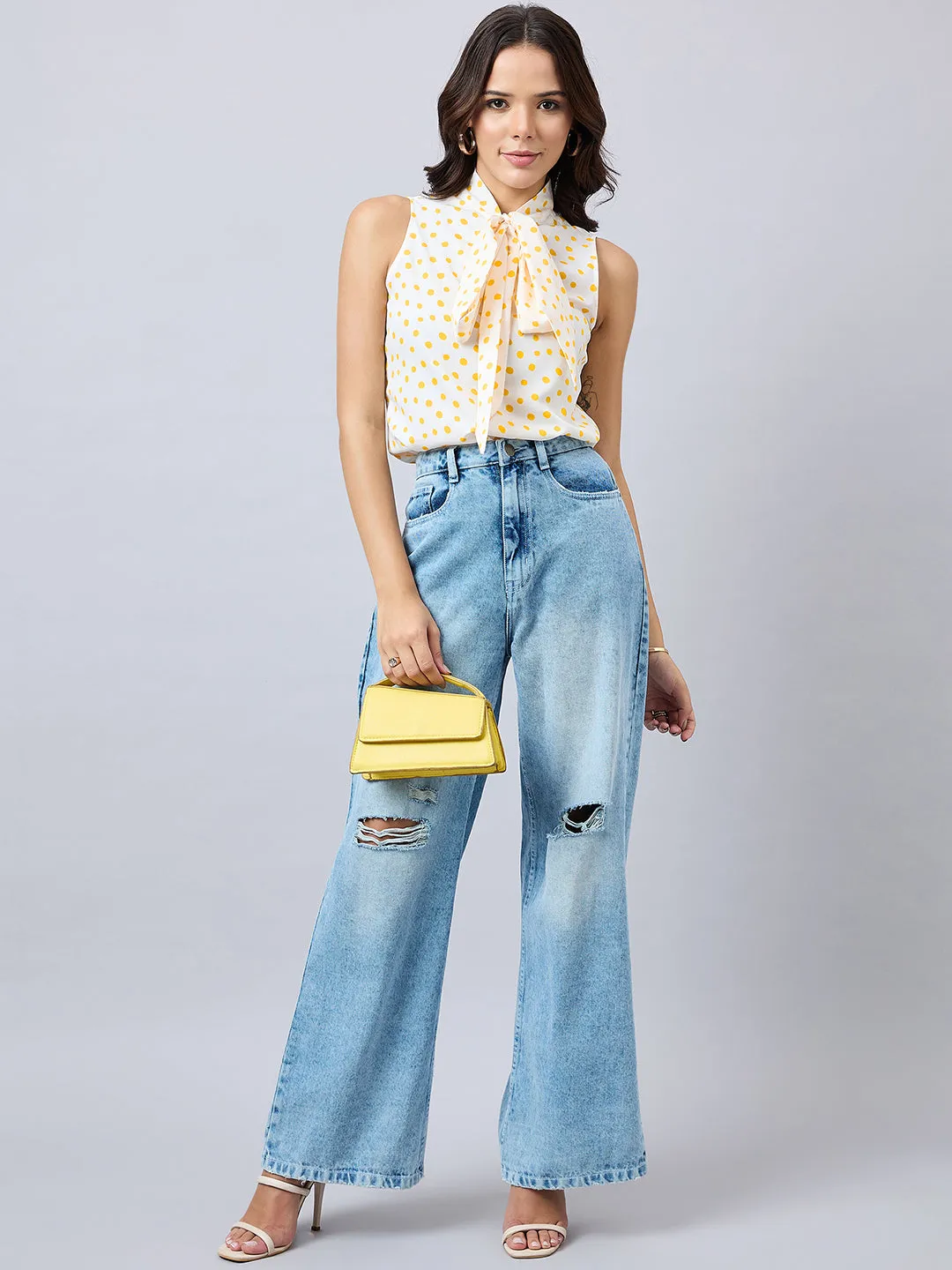 Style Quotient Women printed top with neck tie-up