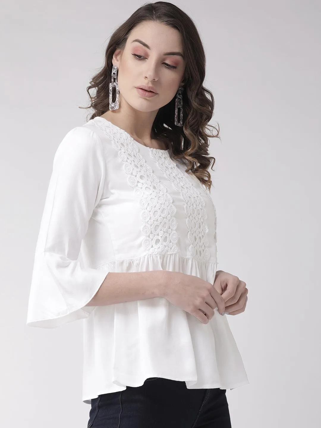 Style Quotient Women Solid White Viscose Rayon Empire Smart Casual Top