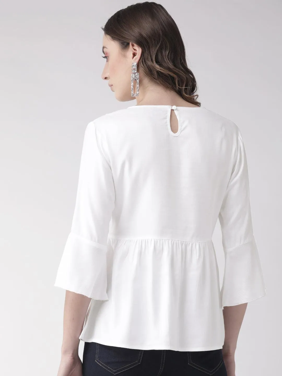 Style Quotient Women Solid White Viscose Rayon Empire Smart Casual Top
